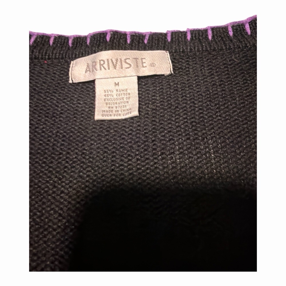 Vintage 90s Arriviste Size M Fall Harvest Cardigan 3D Embroidered Pumpkin Ramie - Picture 4 of 8